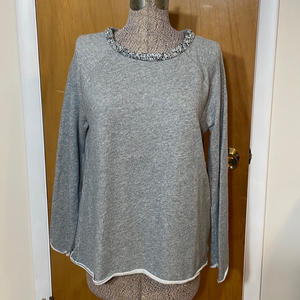 Calvin Klein Performance Womens Large Gray Sweatshirt Gem Stud Neckline